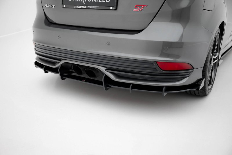 Maxton Street Pro Heckschürze + Flaps Ford Focus ST Mk3 Facelift schwarz Hochglanz FOFO3FSTCNC-RS2B+BRBI+RSF1-G