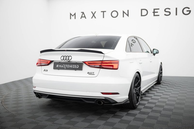 Maxton Heck Ansatz Flaps Diffusor V.1 Audi A3 Limousine 8V Facelift schwarz Hochglanz AU-A3-8VF-S-RSD1-G