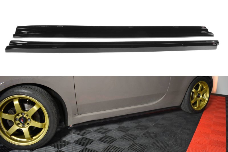 Maxton Seitenschweller Ansatz für FIAT 500 HATCHBACK vor Facelift schwarz Hochglanz FI-500-SD1-G