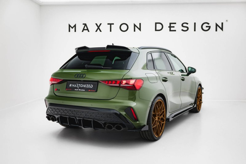 Maxton Hintere Seiten Flaps Audi S3 Sportback 8Y Facelift schwarz Hochglanz AUS38YFCNC-RSF1-G