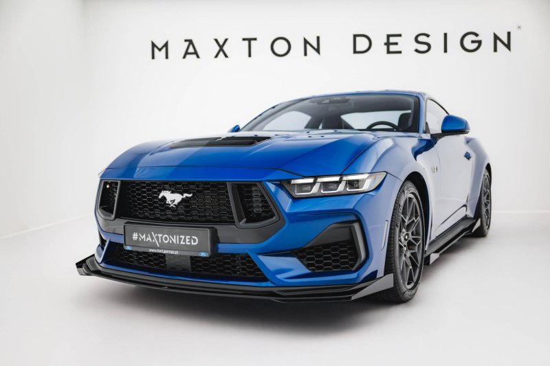 Maxton Street Pro Front Ansatz + Flaps Ford Mustang GT Mk7 schwarz Hochglanz FOMU7GTCNC-FD1B+FSF1-G