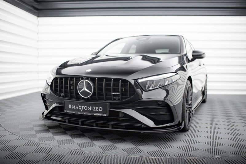 Maxton Street Pro Front Ansatz + Flaps Mercedes-AMG A35 W177 Facelift schwarz Hochglanz MEA177F35CNC-FD1B+FSF1-G