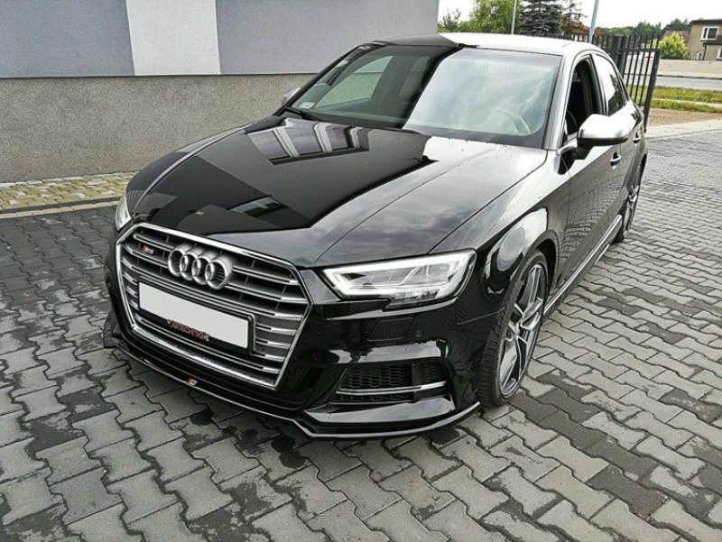 Maxton Front Ansatz V.2 für Audi S3 / A3 S-Line 8V FL Limousine schwarz Hochglanz AU-S3-3F-FD2-G