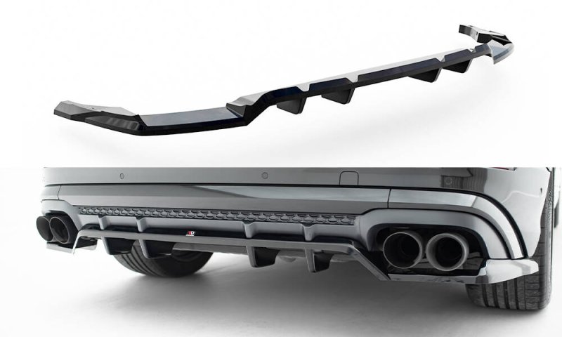 Maxton Mittlerer Cup Diffusor Heck Ansatz V.2 Audi SQ8 / Q8 S-Line Mk1 Facelift schwarz Hochglanz AU-Q8-1F-SLINE-RD3G+RD2-G