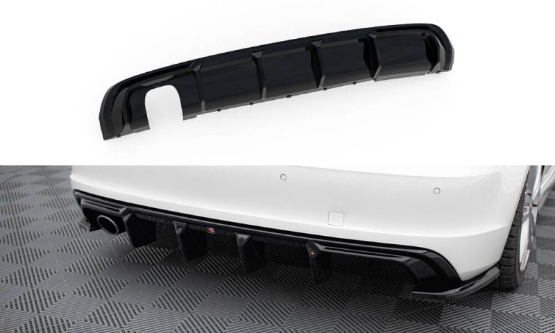 Maxton Diffusor Heck Ansatz Audi A3 S-Line Sportback 8V (Ausführung mit einseitigem Doppelauspuffendrohr) AU-S3-8V-SB-RS1GO_