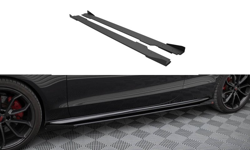 Maxton Street Pro Seitenschweller Ansatz + Flaps Audi A5 / A5 S-Line / S5 Coupe / Cabrio 8T / 8T Facelift schwarz Hochglanz AUS51CNC-SD1BRB+SF1-G