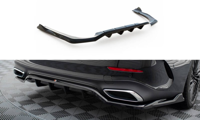 Maxton Mittlerer Cup Diffusor Heck Ansatz Mercedes-Benz E AMG-Line W214 schwarz Hochglanz ME-E-214-AMGLINE-RD1G+RD2-G
