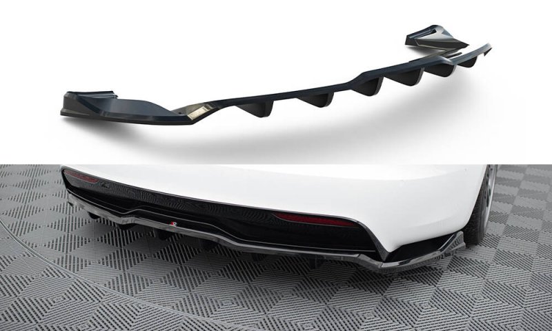 Maxton Mittlerer Cup Diffusor Heck Ansatz V.1 Tesla Model S Plaid Mk1 Facelift schwarz Hochglanz TE-MODELS-1F2-PL-RD1G+RD3-G