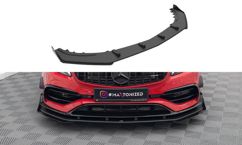 Maxton Street Pro Front Ansatz + Flaps Mercedes-Benz A 45 AMG Aero W176 Facelift schwarz Hochglanz MEA176FAEROCNC-FD1B+FSF1-G