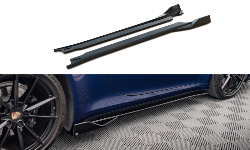 Maxton Seitenschweller Ansatz für V.2 für Porsche 911 Carrera Aero 992 schwarz Hochglanz PO-911-992-CA-AERO-SD2-G