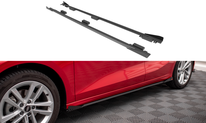 Maxton Street Pro Seitenschweller Ansatz für + Flaps Audi A3 8Y schwarz Hochglanz AUA38YCNC-SD1BRB+SF1-G