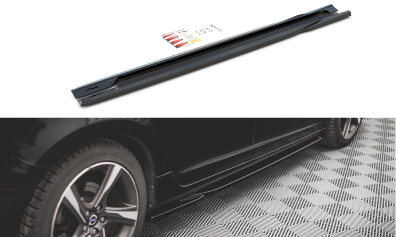Maxton Seitenschweller Ansatz für Volvo S60 R-Design Mk2 schwarz Hochglanz VO-S60-2-RDESIGN-SD1-G