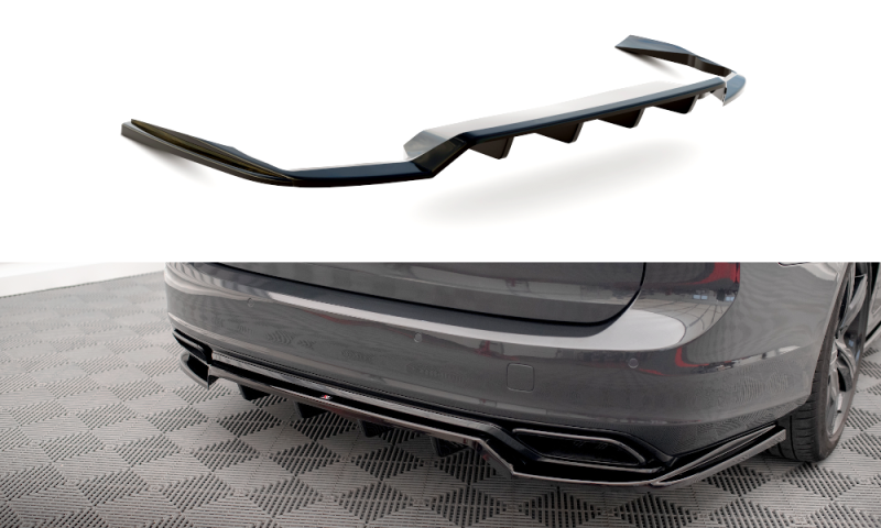 Maxton Mittlerer Diffusor Heck Ansatz DTM Look für Volvo V90 R-Design Mk2 schwarz Hochglanz VO-V90-2-RDESIGN-RD1G+RD2-G