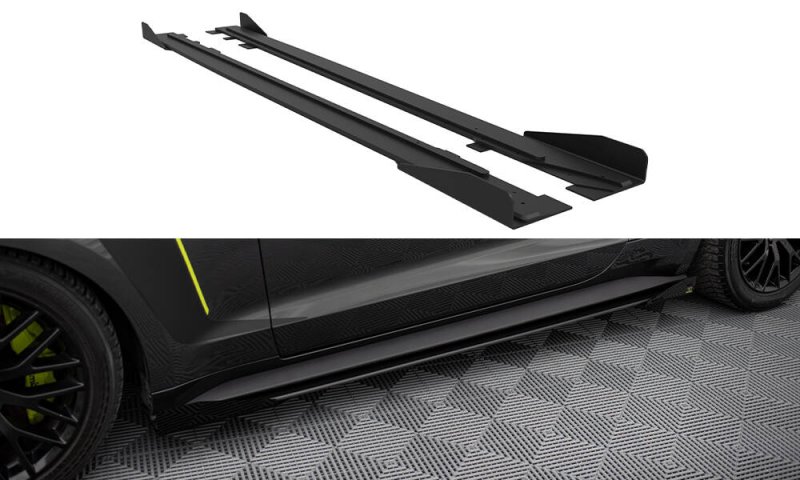 Maxton Street Pro Seitenschweller Ansatz + Flaps Ford Mustang GT Mk6 schwarz Hochglanz FOMU6GTCNC-SD1BRB+SF1-G