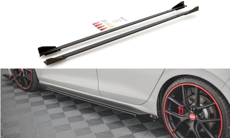 Maxton Racing Seitenschweller Ansatz + Flaps Volkswagen Golf 8 GTI / GTI Clubsport schwarz Hochglanz VWGO8GTICNC-SD1B+SRF1-G