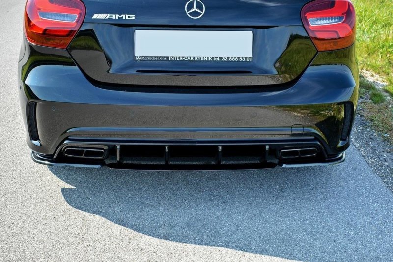 Maxton Heck Ansatz Flaps Diffusor für Mercedes A W176 AMG Facelift schwarz Hochglanz ME-A-176F-AMG-RSD1-G