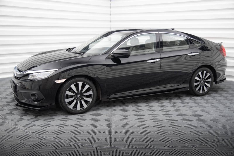 Maxton Street Pro Seitenschweller Ansatz + Flaps Honda Civic Mk10 schwarz Hochglanz HOCI10CNC-SD1B+SF1-G
