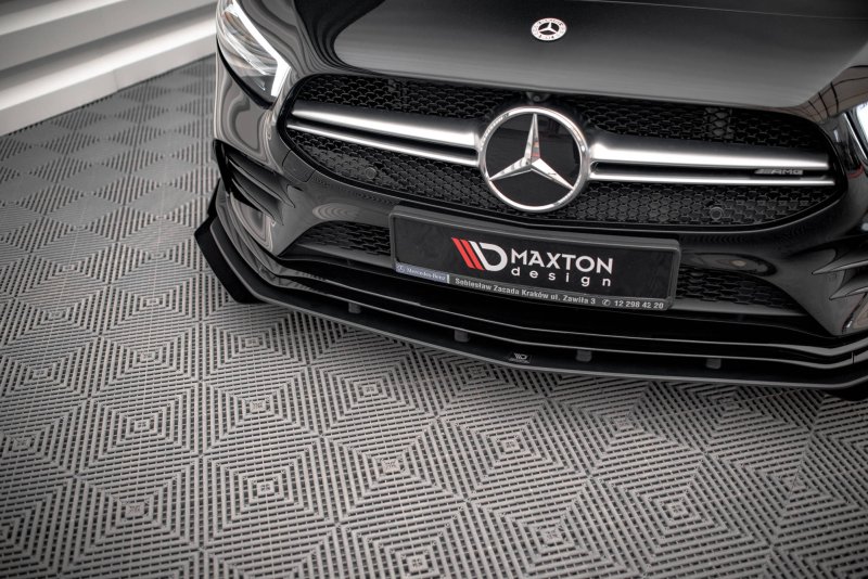 Maxton Street Pro Front Ansatz für +Flaps für + Flaps Mercedes A35 AMG / AMG-Line Aero Pack W177  schwarz Hochglanz MEA17735CNC-FD1BRB+FSF1-G