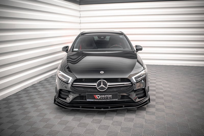 Maxton Street Pro Front Ansatz für +Flaps für + Flaps Mercedes A35 AMG / AMG-Line Aero Pack W177  schwarz Hochglanz MEA17735CNC-FD1BRB+FSF1-G