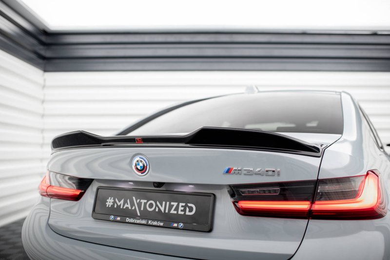 Maxton Spoiler CAP für 3D BMW 3er M340i / M-Paket Limousine G20 Facelift schwarz Hochglanz BM-3-G20F-MPACK-CAP1-G