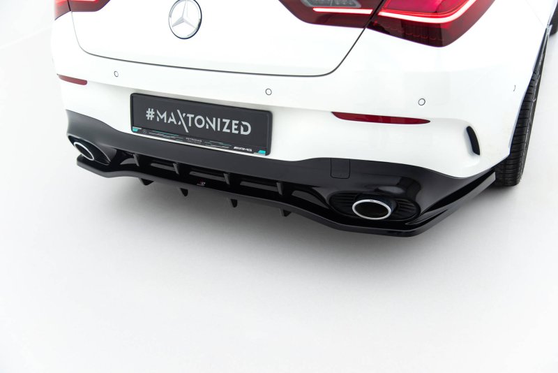 Maxton Mittlerer Cup Diffusor Heck Ansatz Mercedes-AMG CLA 35 / 45 Coupe / Shooting Brake C118 Facelift / X118 Facelift schwarz Hochglanz ME-CLA-118-45AMG-RD1G+RD2-G