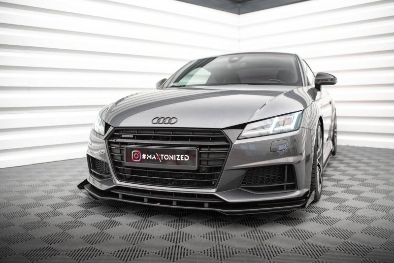 Maxton Street Pro Front Ansatz + Flaps Audi TT S / S-Line 8S schwarz Hochglanz AUTT3SLINECNC-FD1BRB+FSF1-G