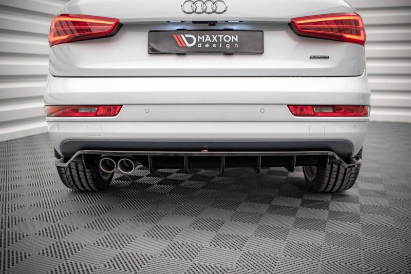 Maxton Mittlerer Diffusor Heck Ansatz DTM Look für Audi Q3 8U Facelift schwarz Hochglanz AU-Q3-1F-SLINE-RD1G+RD2-G