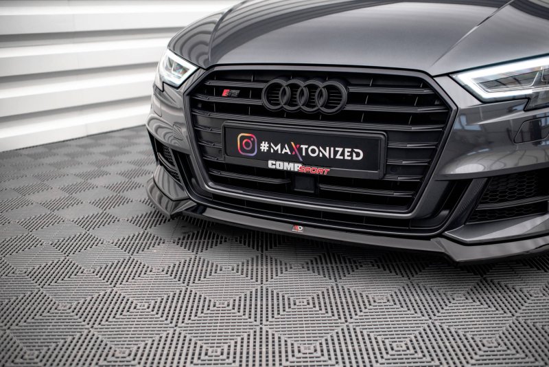 Maxton Front Ansatz V.3 für Audi S3 / A3 S-Line Sportback 8V Facelift schwarz Hochglanz AU-S3-3F-SB-FD3-G