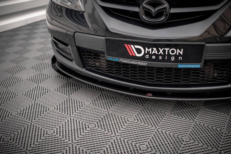 Maxton Street Pro Front Ansatz für +Flaps für V.1 + Flaps Mazda 3 MPS Mk1 schwarz Hochglanz MA3MPS1CNC-FD1BRB+FSF1-G