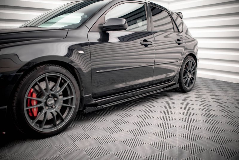Maxton Street Pro Seitenschweller Ansatz für + Flaps Mazda 3 MPS Mk1 schwarz Hochglanz MA3MPS1CNC-SD1BRB+SF1-G
