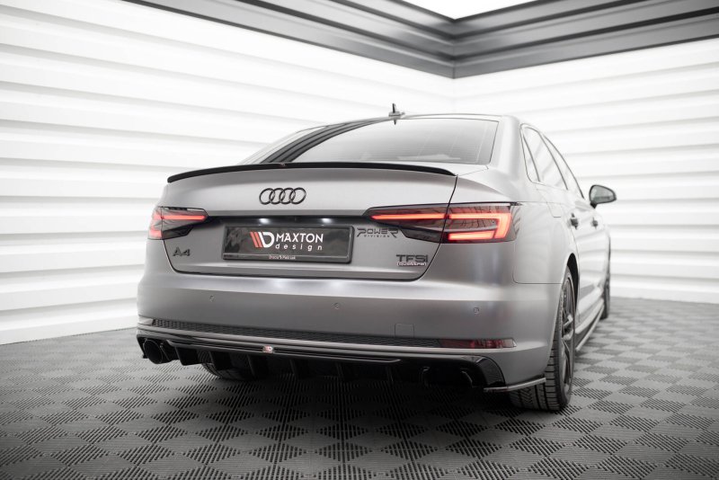 Maxton Diffusor Heck Ansatz Audi A4 S-line B9 (Ausführung mit einseitigem Doppelauspuffendrohr) AU-A4-B9-SLINE-RS1GO_