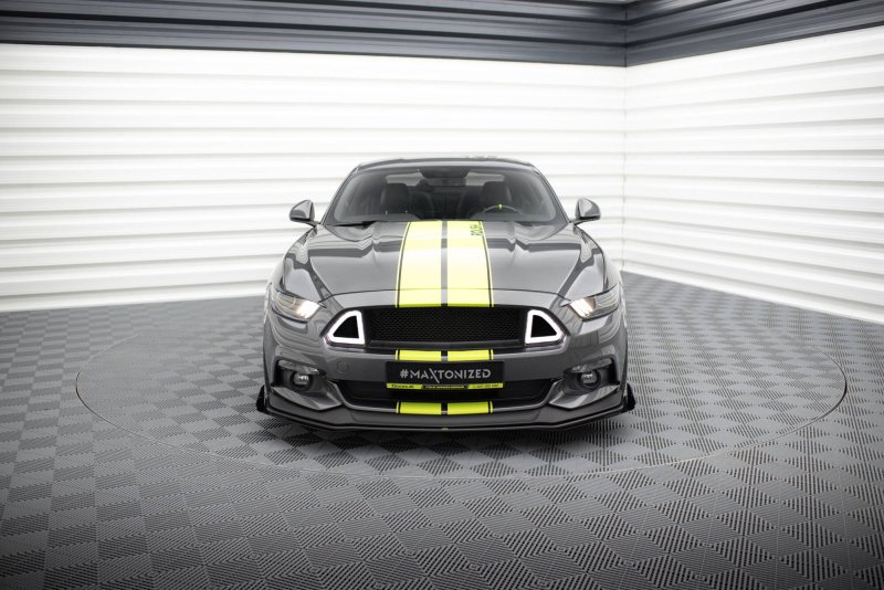 Maxton Street Pro Front Ansatz + Flaps Ford Mustang GT Mk6 schwarz Hochglanz FOMU6GTCNC-FD1B+FSF1-G