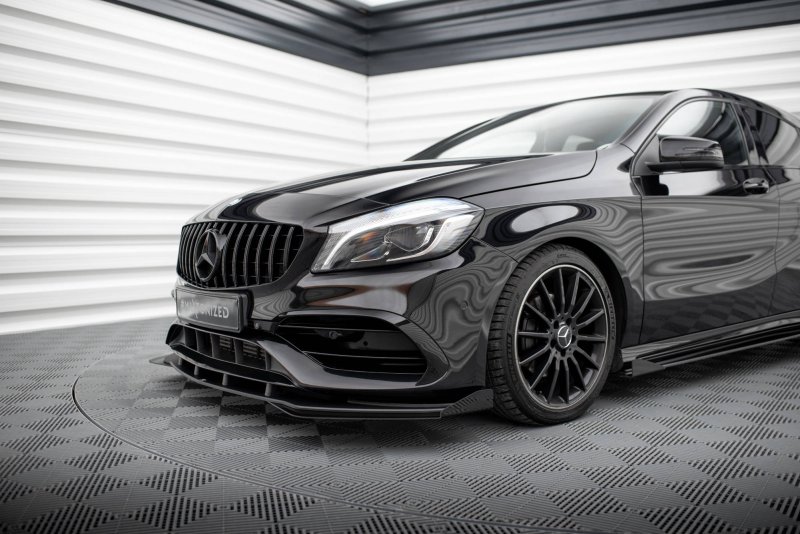 Maxton Front Flaps Mercedes-Benz A AMG-Line W176 Facelift schwarz Hochglanz MEA176FAMGLINECNC-FSF1-G