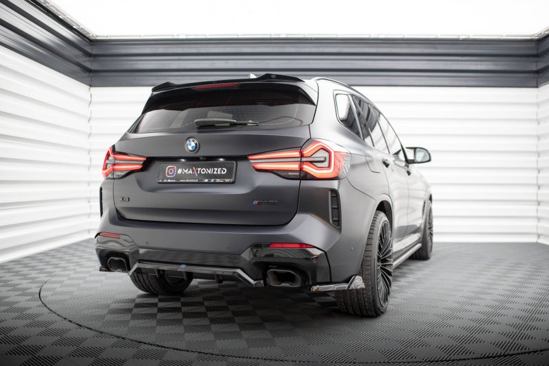 Maxton Mittlerer Diffusor Heck Ansatz DTM Look für BMW X3 M-Paket G01 Facelift schwarz Hochglanz BM-X3-01F-MPACK-RD1G+RD2-G