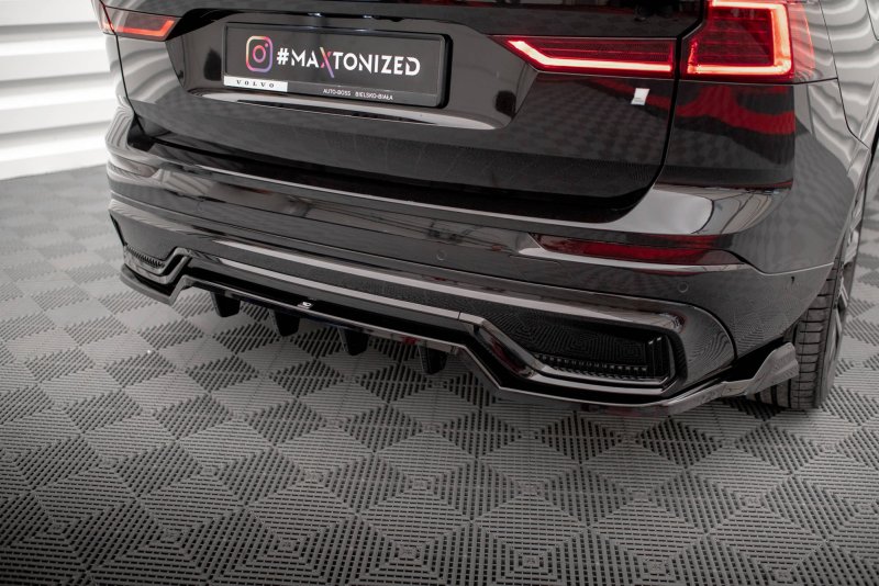 Maxton Mittlerer Diffusor Heck Ansatz DTM Look für Volvo XC60 R-Design Mk2 Facelift schwarz Hochglanz VO-XC60-2F-RDESIGN-RD1G+RD2-G