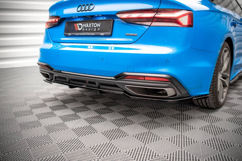 Maxton Mittlerer Diffusor Heck Ansatz DTM Look für Audi A5 S-Line F5 Facelift schwarz Hochglanz AU-A5-2F-SLINE-SB-RD1G+RD2-G