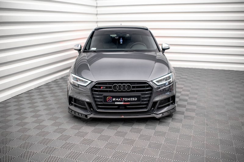 Maxton Front Ansatz V.3 für Audi S3 / A3 S-Line Sportback 8V Facelift schwarz Hochglanz AU-S3-3F-SB-FD3-G