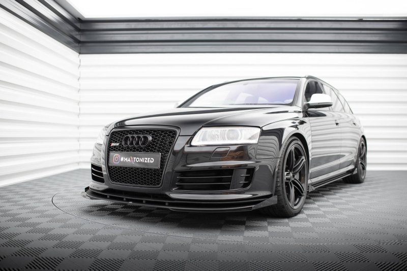 Maxton Street Pro Front Ansatz für +Flaps für + Flaps Audi RS6 Avant C6 schwarz Hochglanz AURS6C6CNC-FD3BRB+FSF1-G