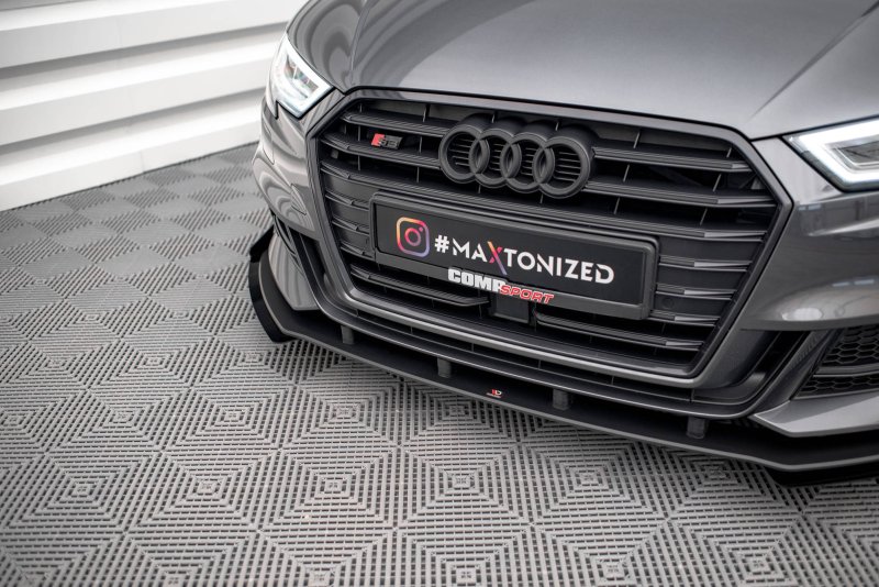 Maxton Street Pro Front Ansatz für +Flaps für V.1 + Flaps Audi S3 / A3 S-Line Sportback 8V Facelift schwarz Hochglanz AUS33FSBCNC-FD1B+FSF1-G