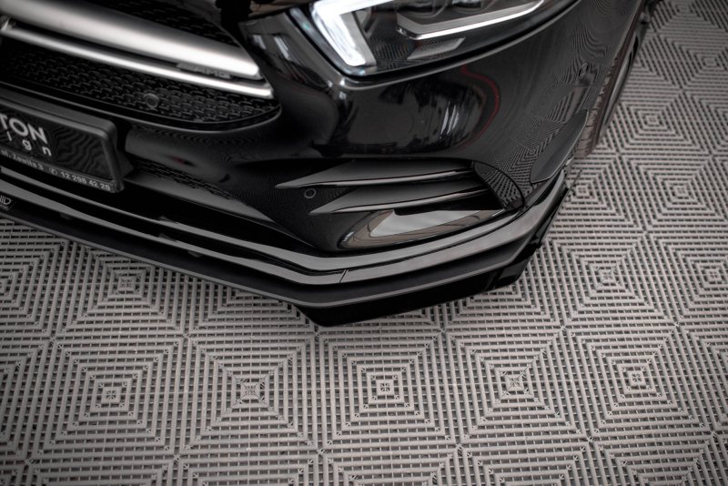 Maxton Front Flaps Mercedes A35 AMG / AMG-Line Aero Pack W177  schwarz Hochglanz MEA17735CNC-FSF1-G
