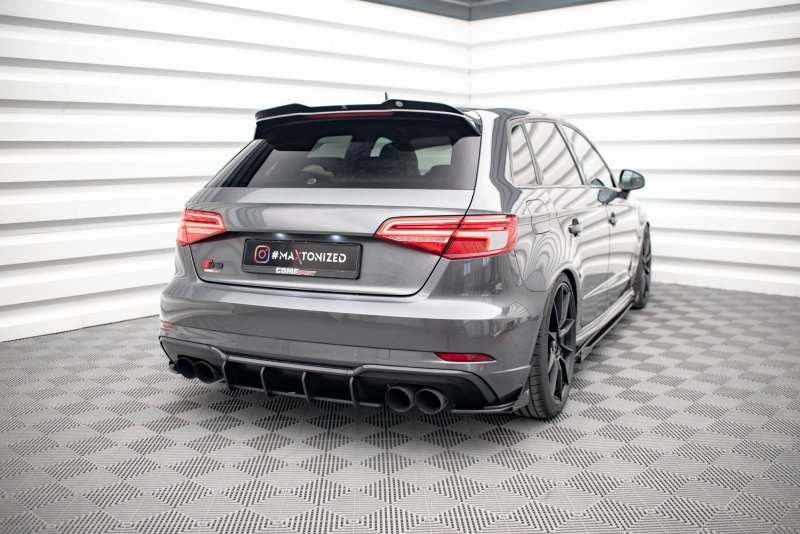 Maxton Hintere Seiten Flaps für Audi S3 Sportback 8V Facelift schwarz Hochglanz AUS33FSBCNC-RSF1-G