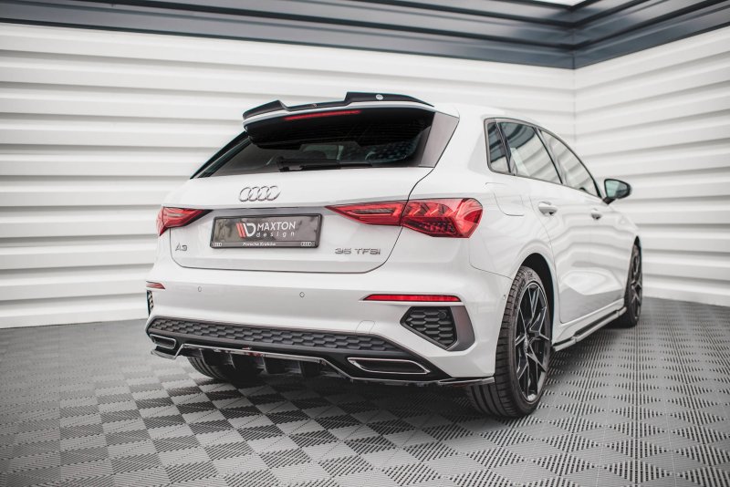 Maxton Mittlerer Diffusor Heck Ansatz DTM Look für Audi A3 S-Line Sportback 8Y schwarz Hochglanz AU-A3-8Y-SLINE-RD1G+RD2-G