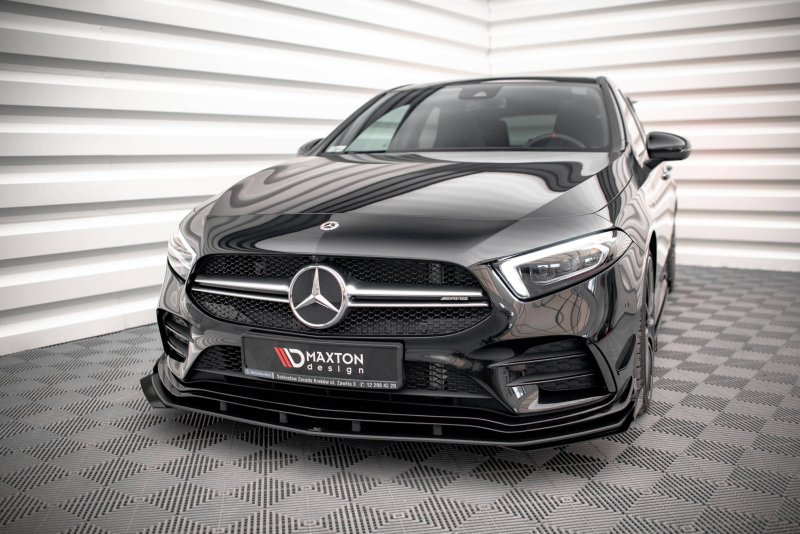Maxton Front Flaps Mercedes A35 AMG / AMG-Line Aero Pack W177  schwarz Hochglanz MEA17735CNC-FSF1-G