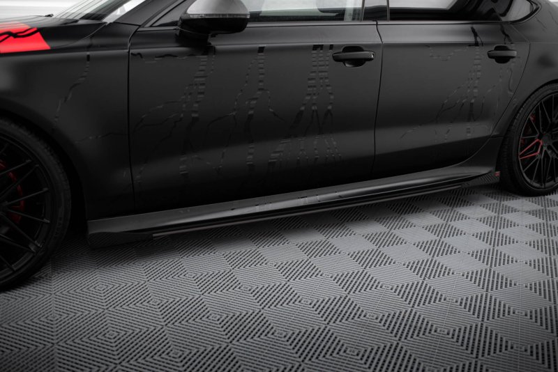 Maxton Street Pro Seitenschweller Ansatz + Flaps Audi A7 RS7 Look C7 schwarz Hochglanz AUA7C7SLINECNC-SD1BRB+SF1-G