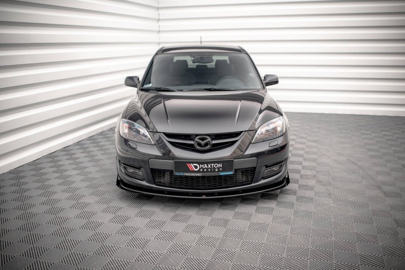 Maxton Street Pro Front Ansatz für +Flaps für V.1 + Flaps Mazda 3 MPS Mk1 schwarz Hochglanz MA3MPS1CNC-FD1BRB+FSF1-G