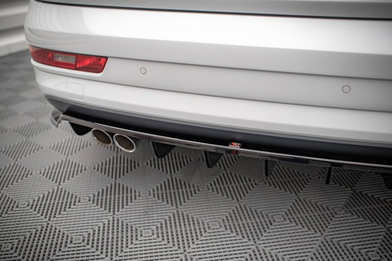 Maxton Mittlerer Diffusor Heck Ansatz DTM Look für Audi Q3 8U Facelift schwarz Hochglanz AU-Q3-1F-SLINE-RD1G+RD2-G