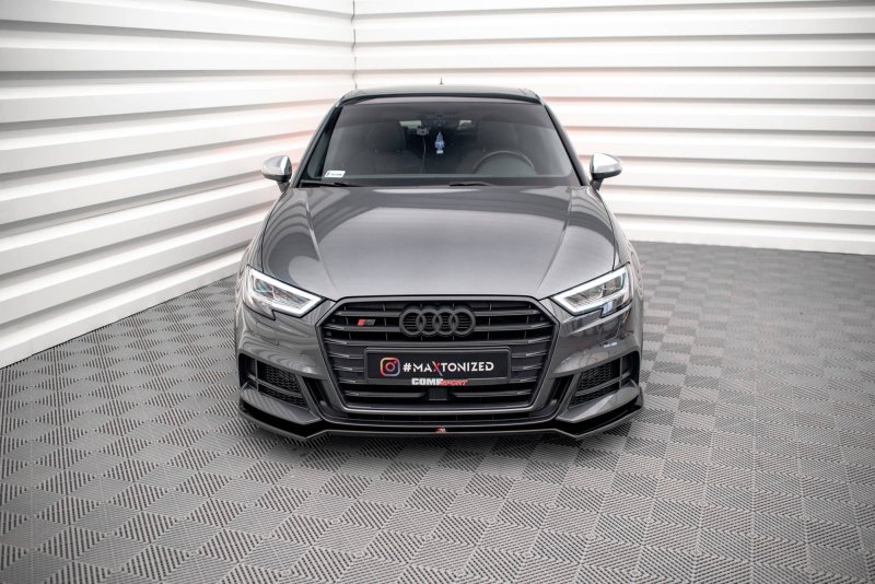 Maxton Front Ansatz V.2 für Audi S3 / A3 S-Line Sportback 8V Facelift schwarz Hochglanz AU-S3-3F-SB-FD2-G