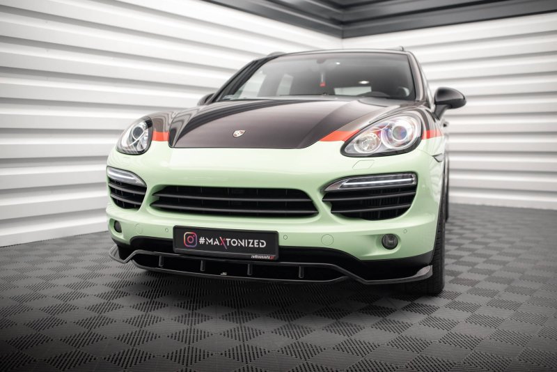 Maxton Front Ansatz für Porsche Cayenne Mk2 schwarz Hochglanz PO-CAY-2-FD1G+FD1R-G