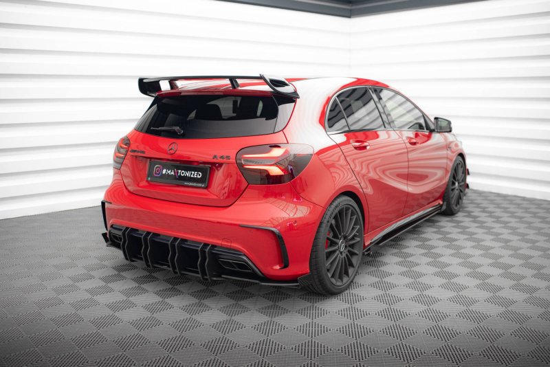 Maxton Street Pro Heck Ansatz Flaps Diffusor + Flaps Mercedes-Benz A 45 AMG W176 Facelift schwarz Hochglanz MEA176FAEROCNC-RSD1BRB+RSF1-G