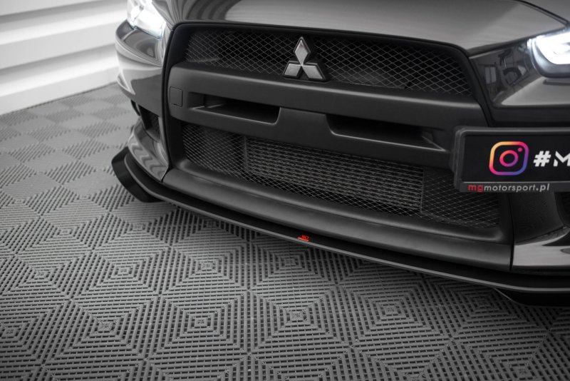 Maxton Street Pro Front Ansatz + Flaps Mitsubishi Lancer EVO X schwarz Hochglanz MILA10EVOCNC-FD4BRB+FSF1-G